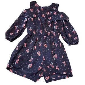 Japes Kids Blue Floral Romper Spring Sz 7 EUC Navy Floral